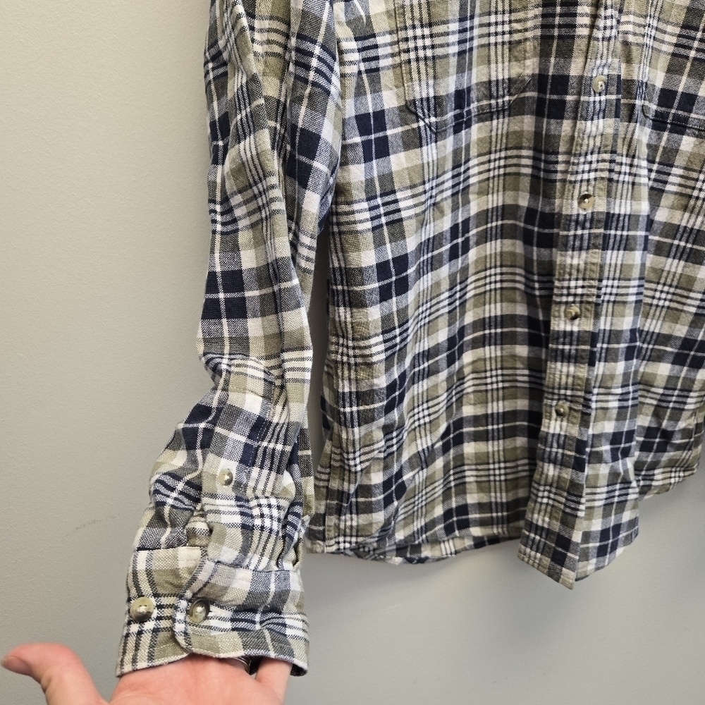 Vintage Medium Great Lakes Recreation Plaid Denim Button Cotton Shirt - Picture 3 of 6